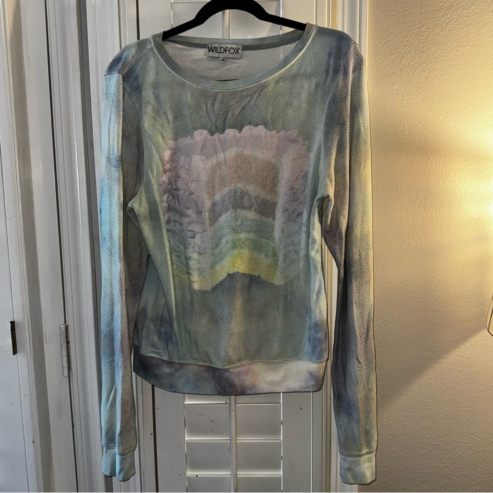 Wildfox Pastel Rainbow Tie-Dye Pullover - Blue, Pink, Yellow, Green, Cream